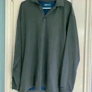 Vintage Nike Golf Long-sleeve Polo Fit Dry Gray with Blue pinstripes L Taiwan.